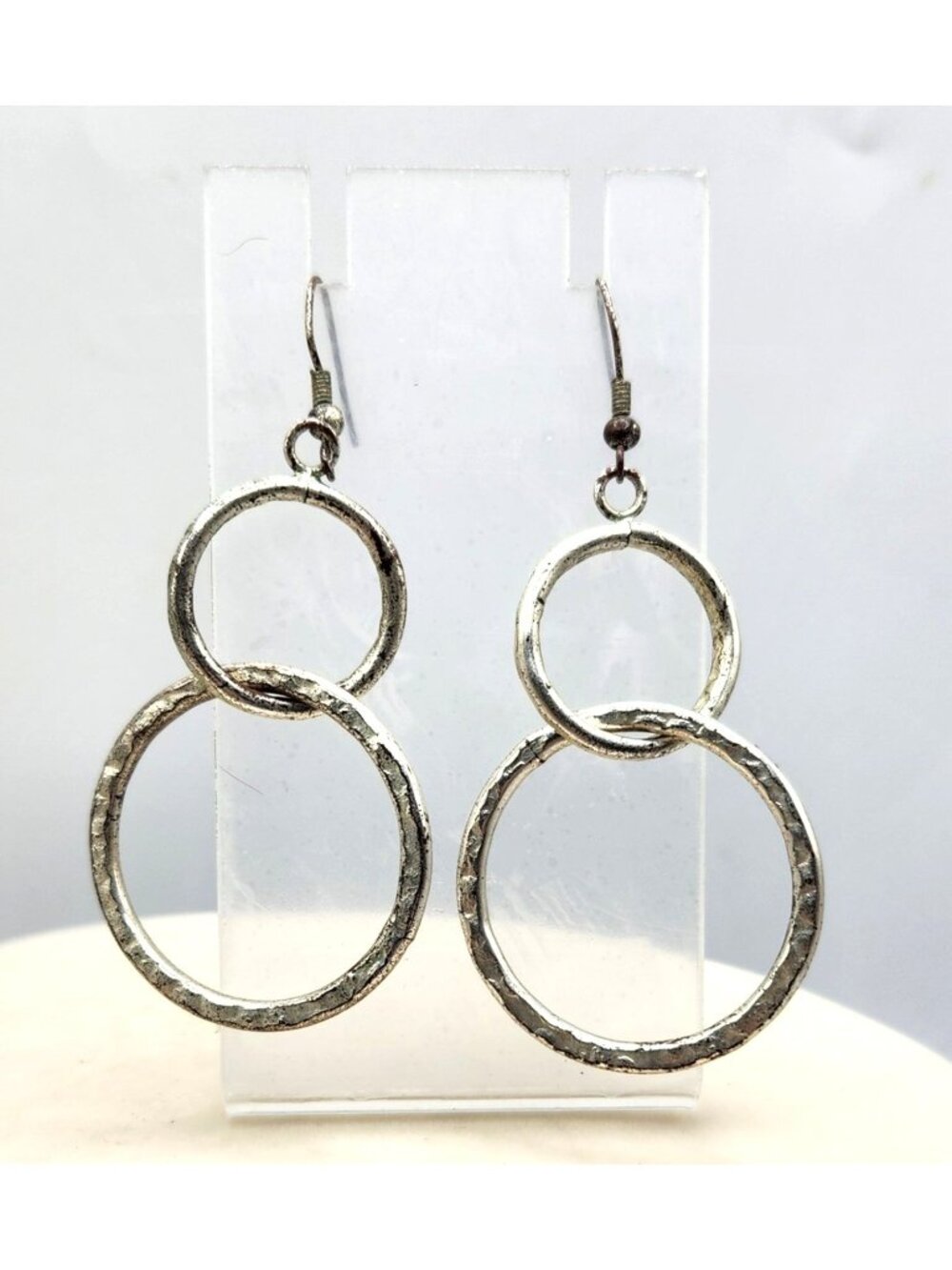 Silver Tone Double Circle Earrings - 1.25"